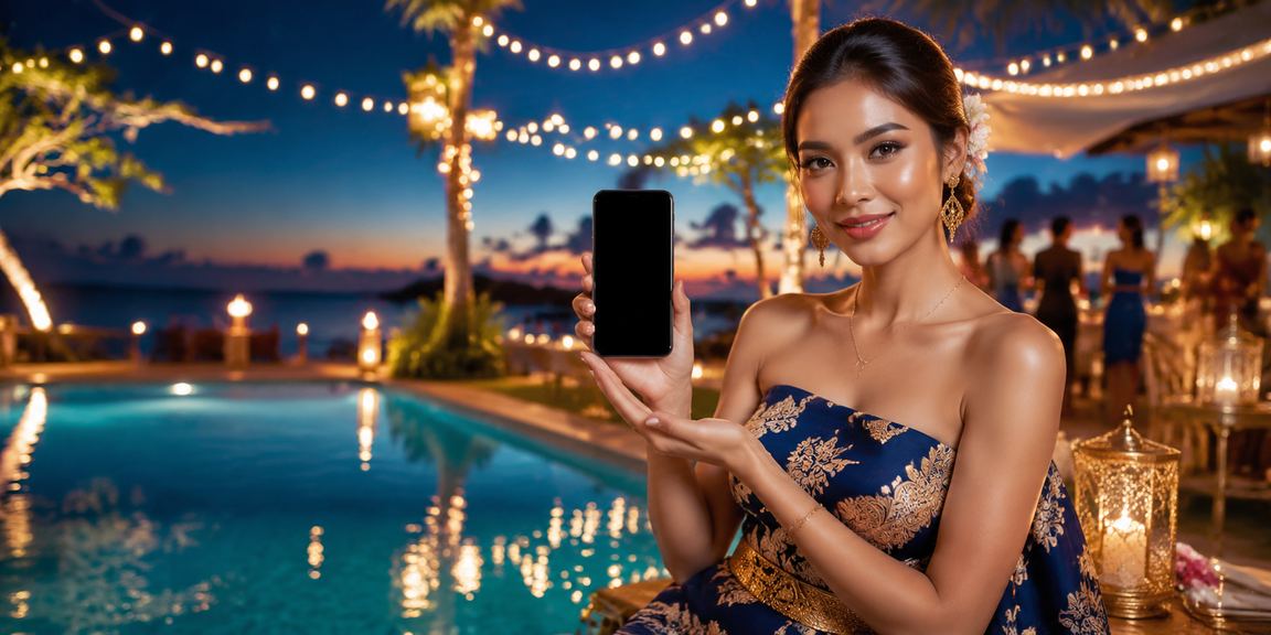 Pengguna mengakses promo casino di tepi pantai menggunakan ponsel Android dengan lancar