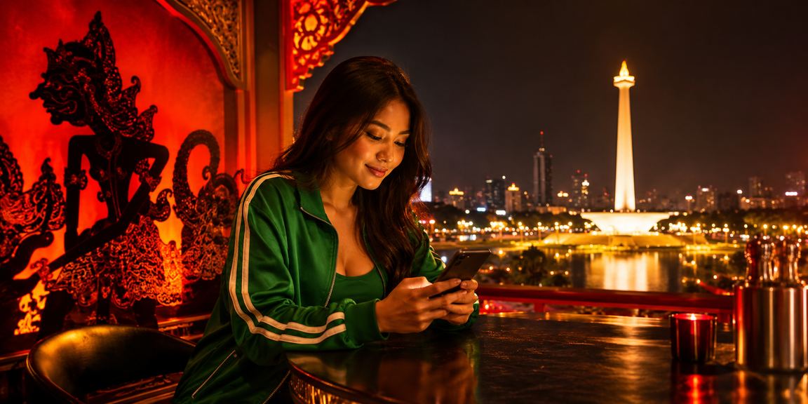 Pengguna perempuan mengakses platform casino di ponsel dengan tampilan antarmuka yang bersih dan modern
